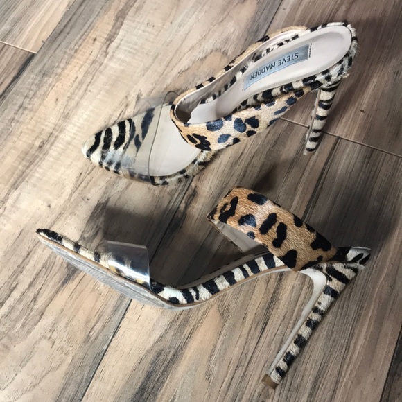 Steve Madden leopard and clear pointy heels